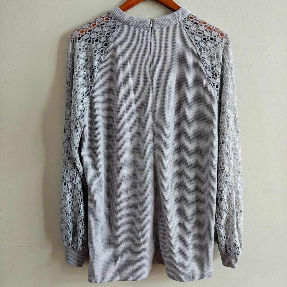 Waffle Knit Lace Sleeve Top - Picture 4 of 8